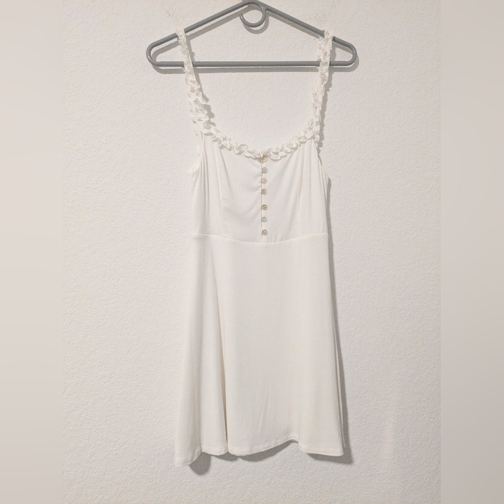 Lovers & Friends White Jersey Knit Ruffle Sleeveless Babydoll Emeline Mini Dress - Picture 5 of 10